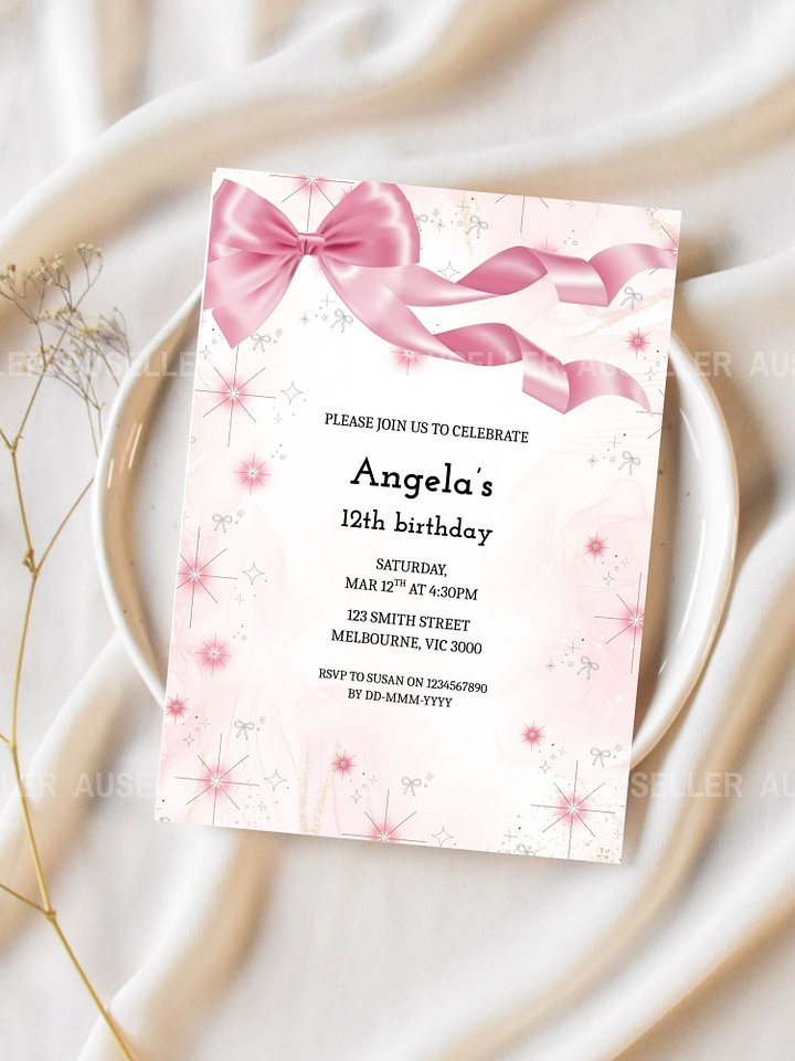 Pink Bow Birthday Invitation product image (2)