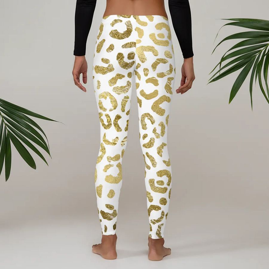 White and Gold Leopard Overlay Print Leggings – Elegant, Bold & Ultra-Stylish product image (4)