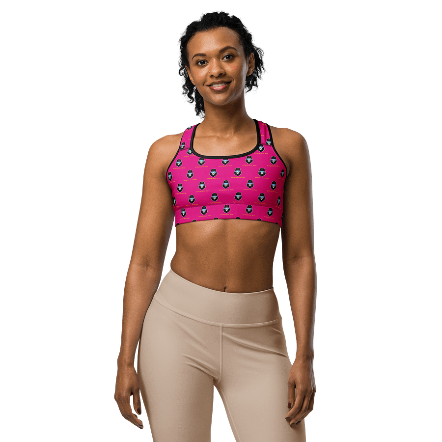 Synthsquatch Fitness Bigfoot Monogram Logo All-Over Print Sports Bra (Neon Pink) product image (1)