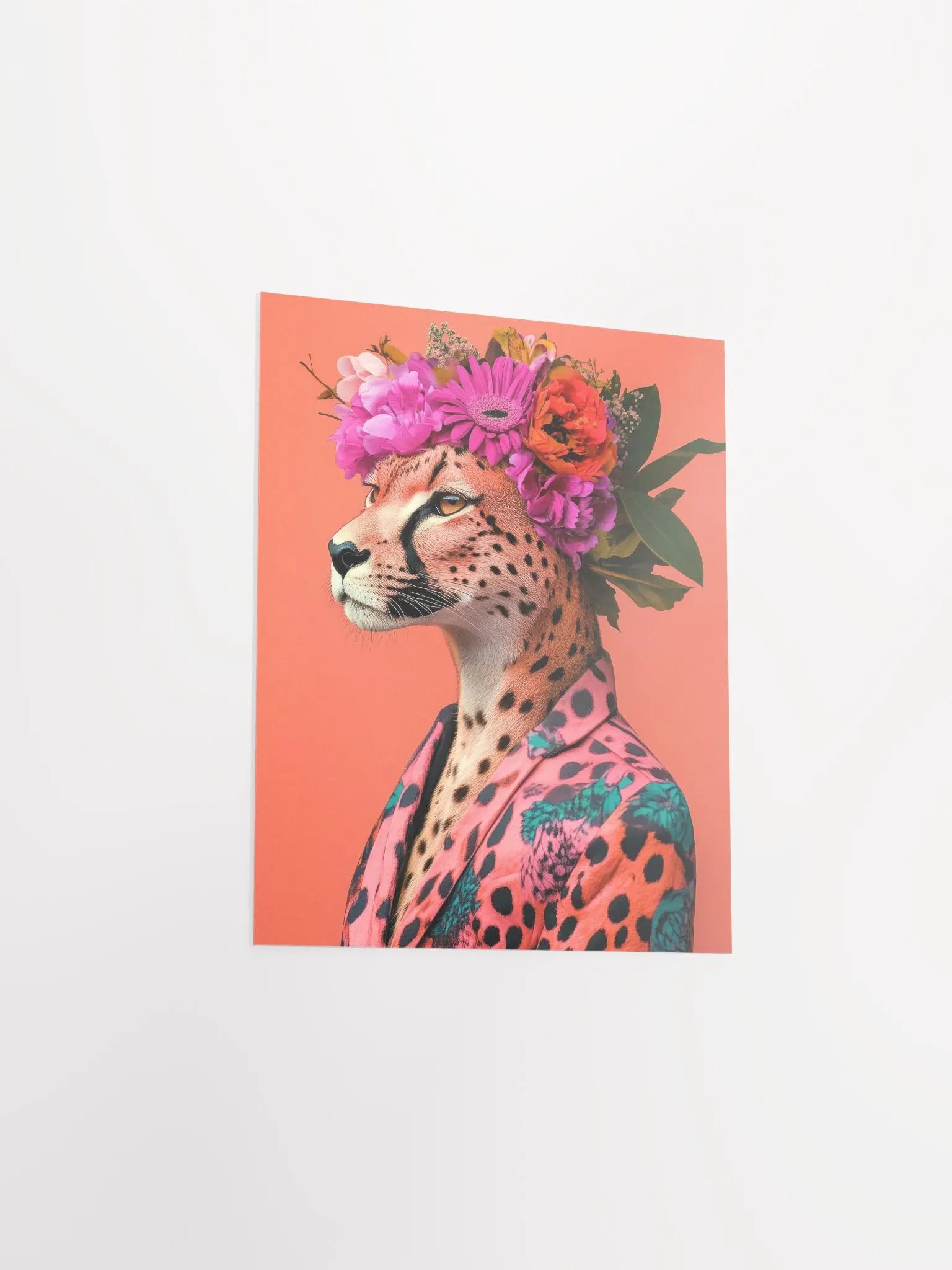 Cheetah Wearing Floral Wreath and Funky Jacket Animal Fashion Art Print product image (30)