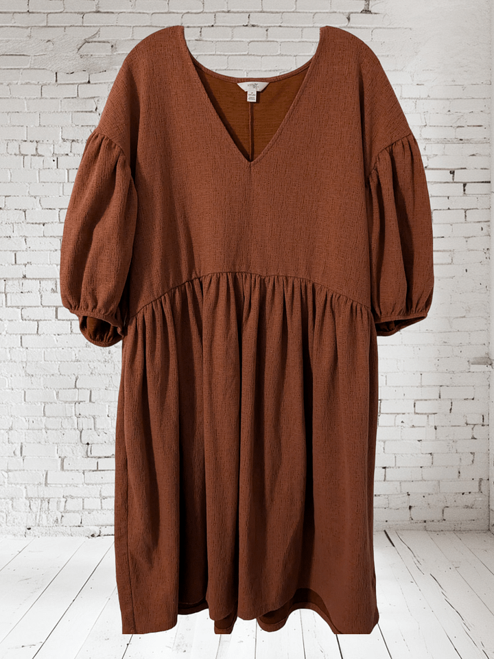 1X V-Neck Balloon Sleeve Dress product image (1)