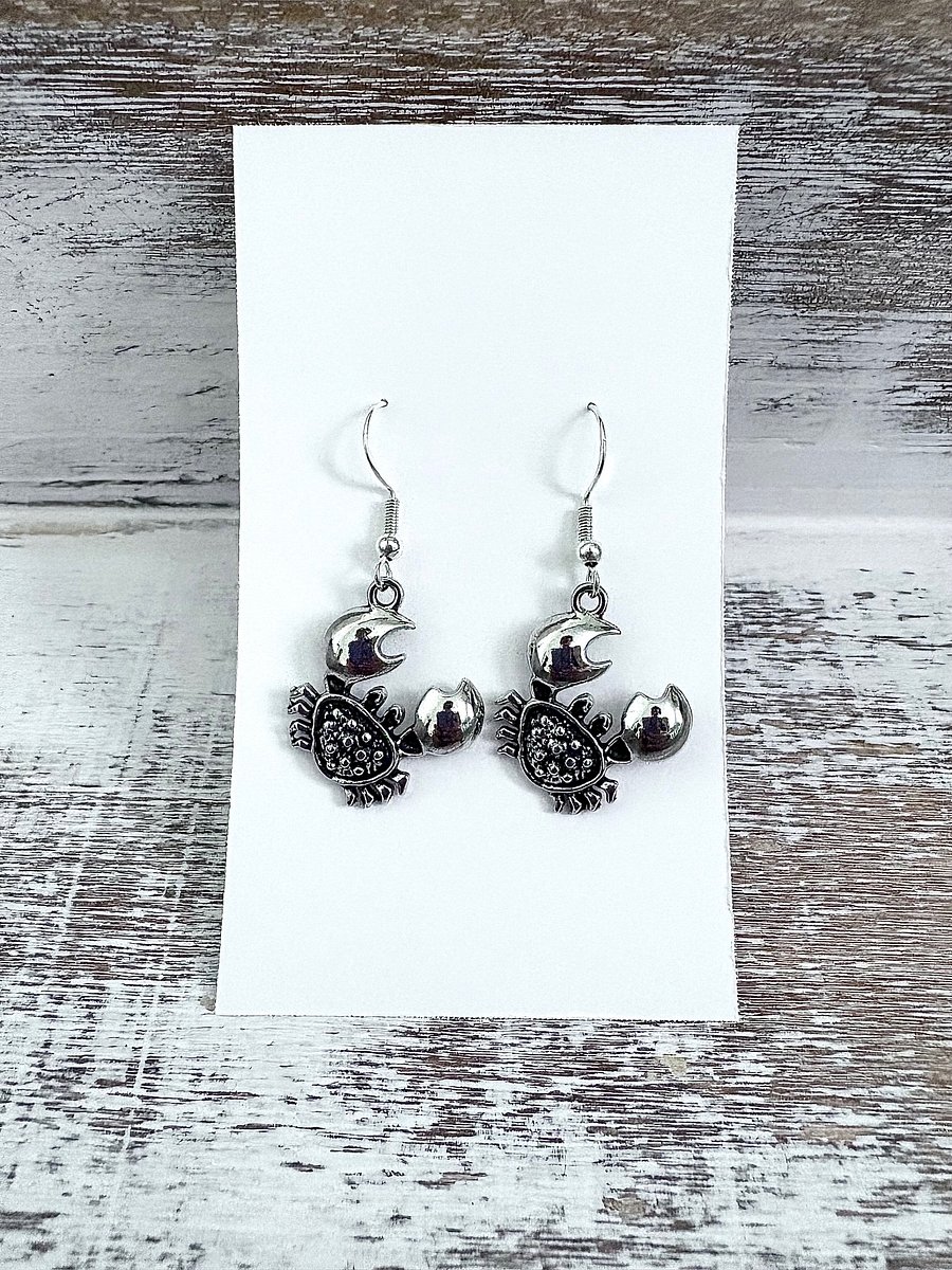 Handmade Silver-Tone Metallic Crab Earrings | Monique Faella Designs™ | MFD-00115 product image (2)