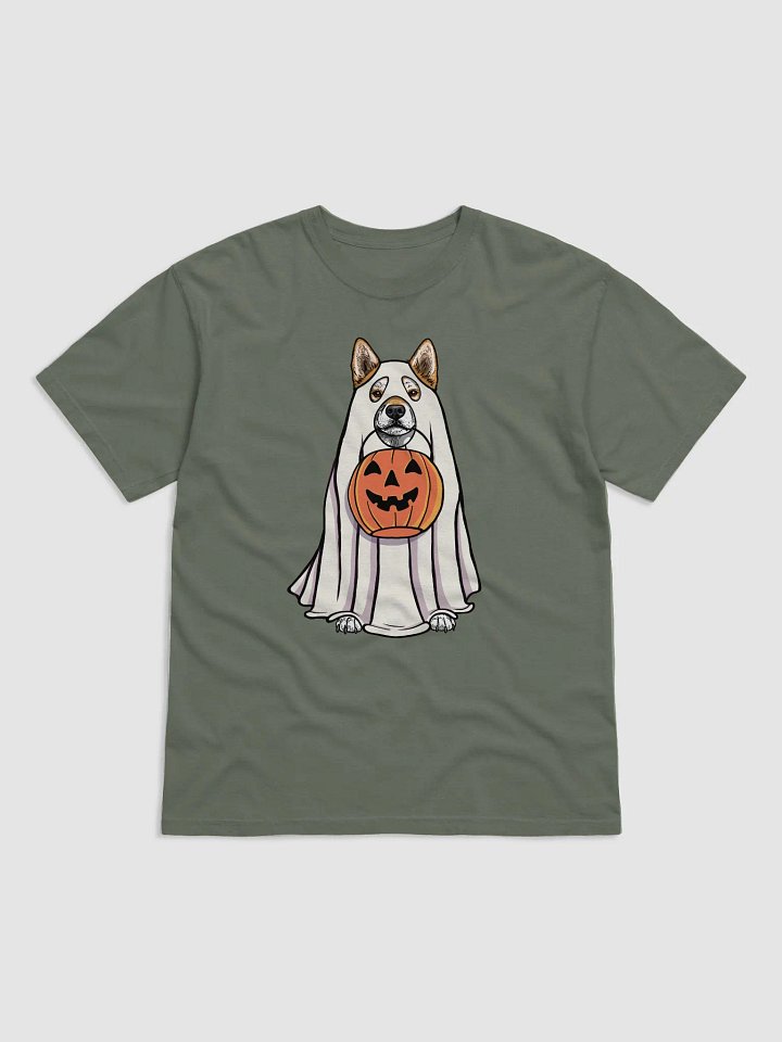 Funny Halloween Shiba Inu T-Shirt | Funny Dog Wearing a Ghost Costume and Holding a Pumpkin Basket product image (1)