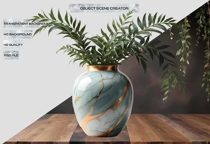 Azure Serenity – Vase Marble Kintsugi Elegance PNG product image (2)