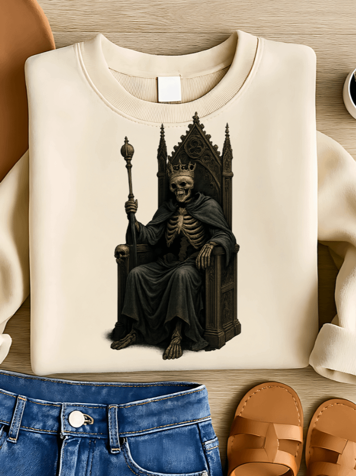 Royal Skeleton Throne Sublimation PNG – Gothic King Skeleton Clipart for T-Shirts – Dark Halloween Majesty – 300 DPI Instant Digital Download product image (1)