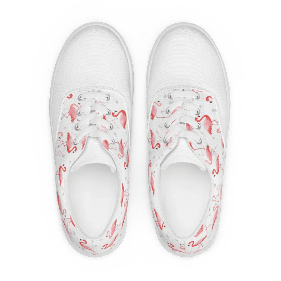 Women's Pink Flamingo Lace-Up Canvas Shoes, Tropical Bird Pattern, Comfortable Fashion Canvas Shoes, Unique Gift product image (2)