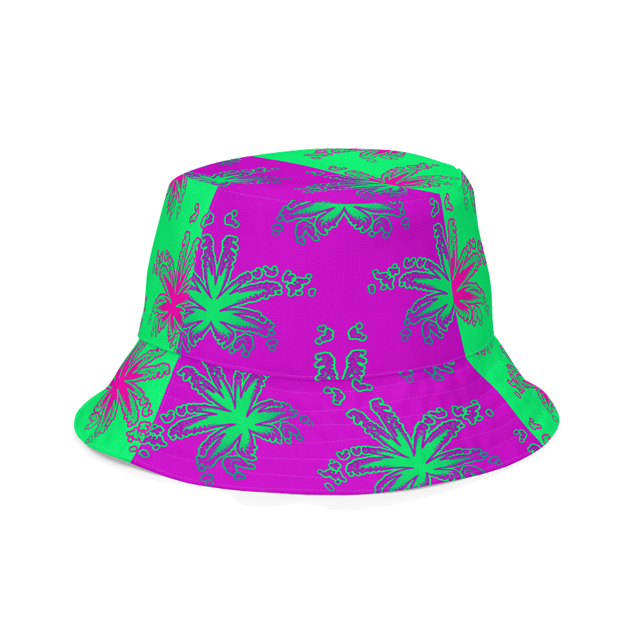 Cannabis Reversible Bucket Hat, Summertime Stoner Festival 420 Fashion, Weird Reefer Weed Accessory, Ganja Green Purple Pink Pot Leaf Art product image (3)
