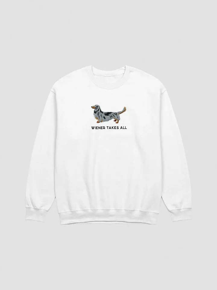 Wiener Takes All Sweatshirt (Embroidered) of a Longhaired Dachshund(Dapple) product image (16)
