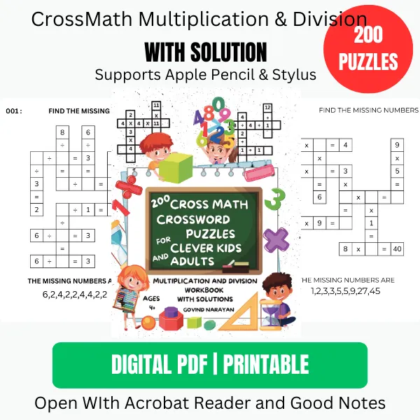 200 Crossmath Puzzles: Multiplication and Division for Kids (Ages 4-8) | Ebook | Printable PDF product image (1)