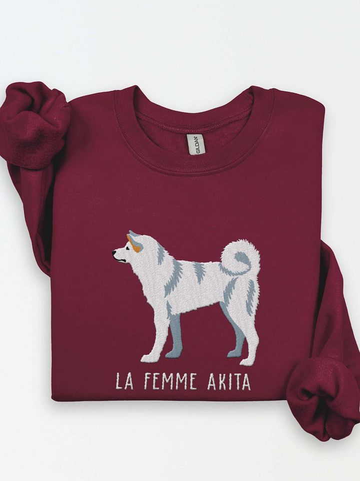 La Femme Akita Sweatshirt (Embroidered) of a Japanese Akita Inu(White) product image (1)