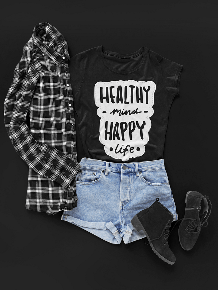 Healthy Mind Happy Life Black Unisex T-Shirt product image (1)