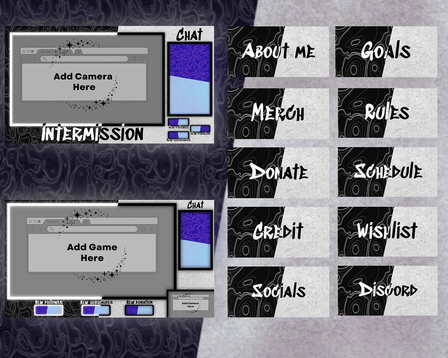 Black & White-Themed Stream Overlays product image (1)