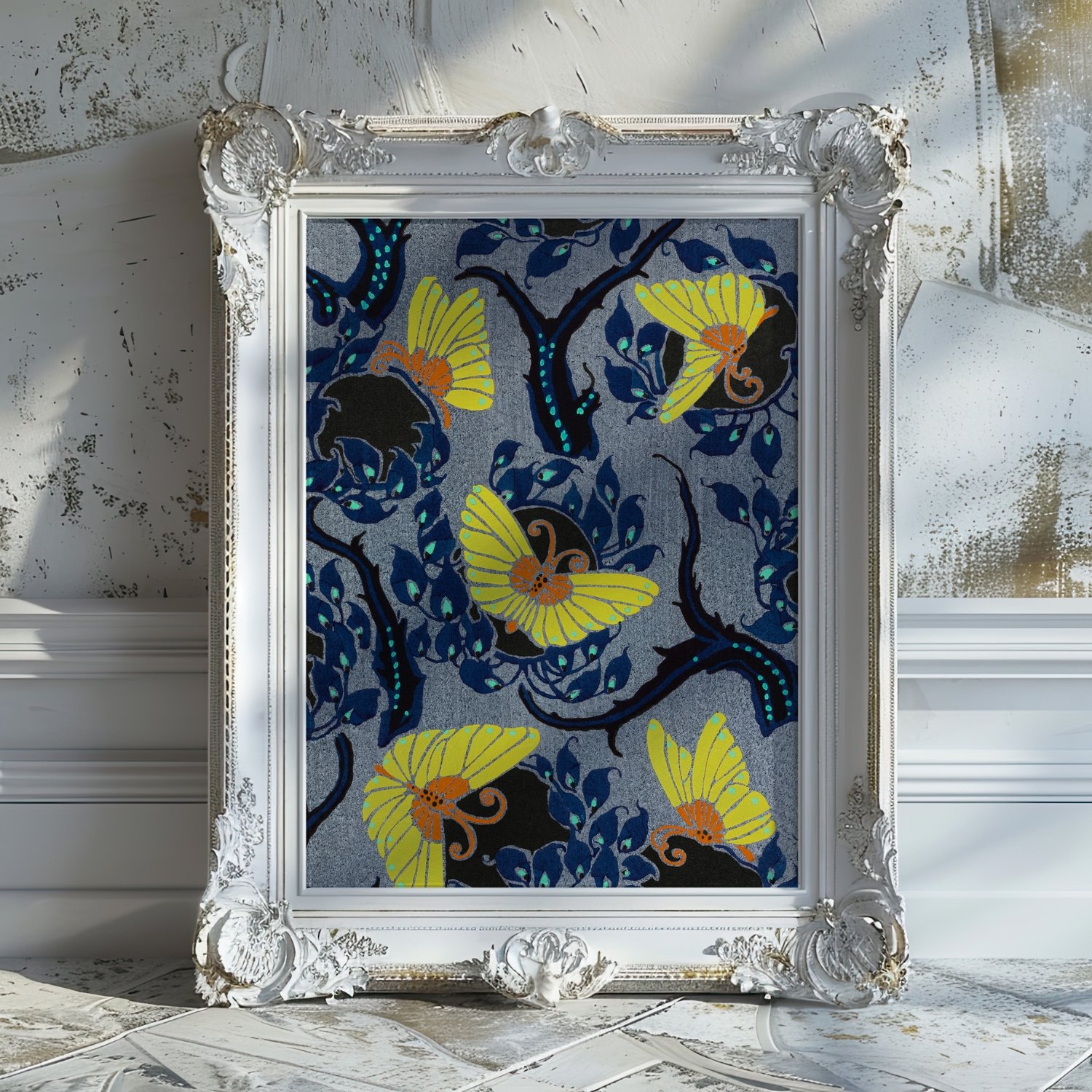 Art Nouveau Butterfly Pattern Vintage Textile Art Print product image (32)