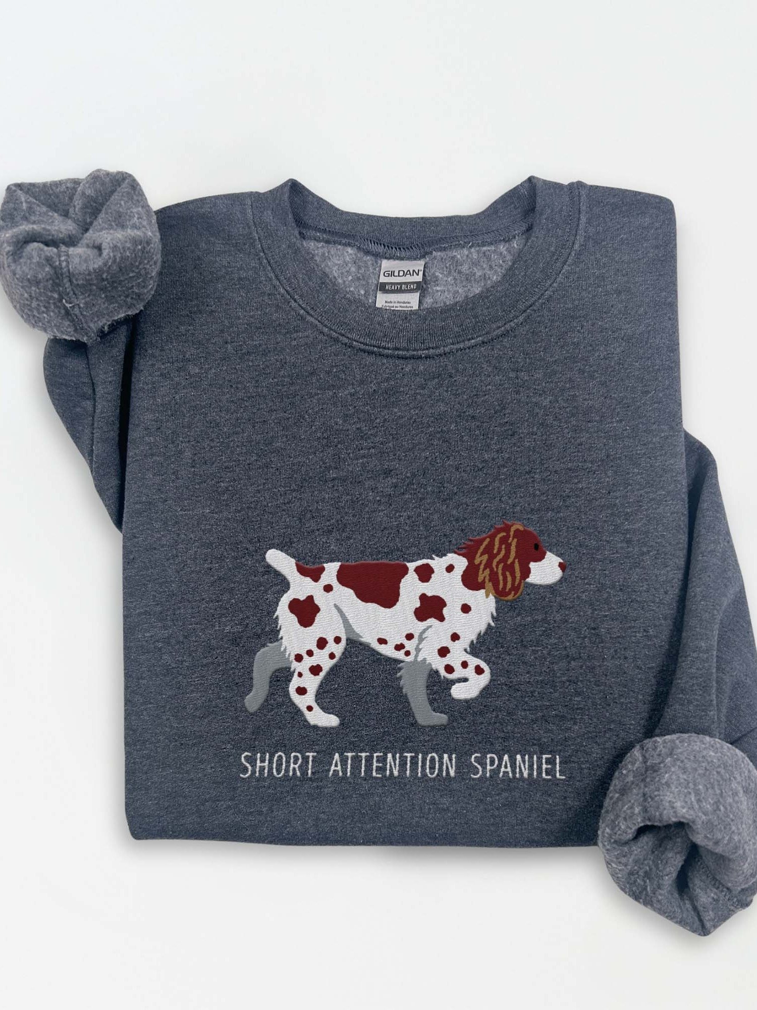 Short Attention Spaniel Sweatshirt (Embroidered) of a Brittany Spaniel(Liver) product image (1)