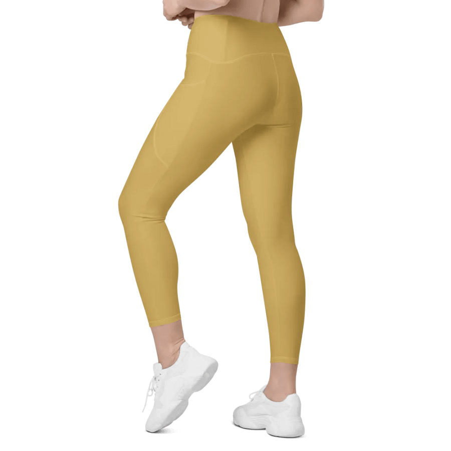 Plain Medium Dark Yellow Light Summer Women's High Waisted Premium Crossover Leggings with Pockets by Treasure Pie product image (12)