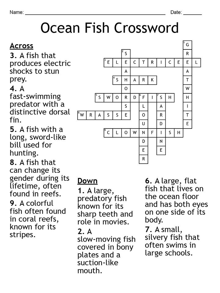 Ocean Fish Crossword Puzzle – Fun Marine Biology Activity product image (2)