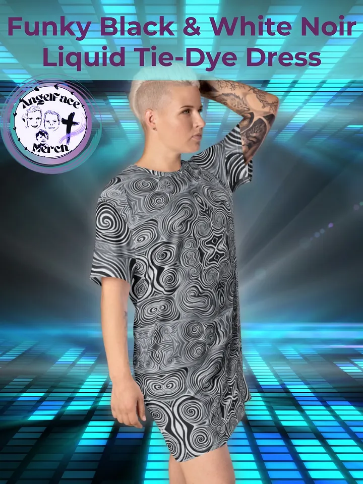 Funky Black & White Noir Liquid Tie-Dye T-shirt Dress product image (1)