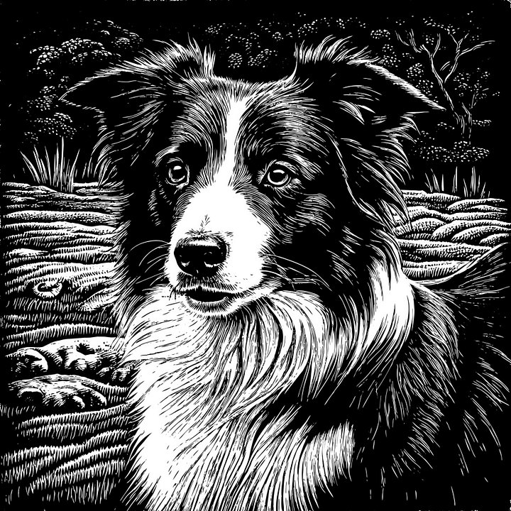 Border Collie Pencil Sketch-24x24x300 product image (1)
