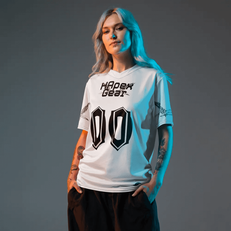 Sync - White - Recycled Unisex Sports Jersey - Black HApex Gear Black Logo product image (4)