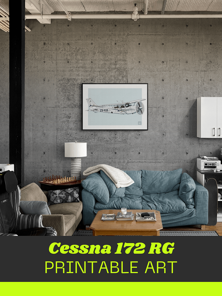 Cessna 172 RG ZS-KUI Printable Aviation Wall Art Landscape Blue and White Background product image (2)