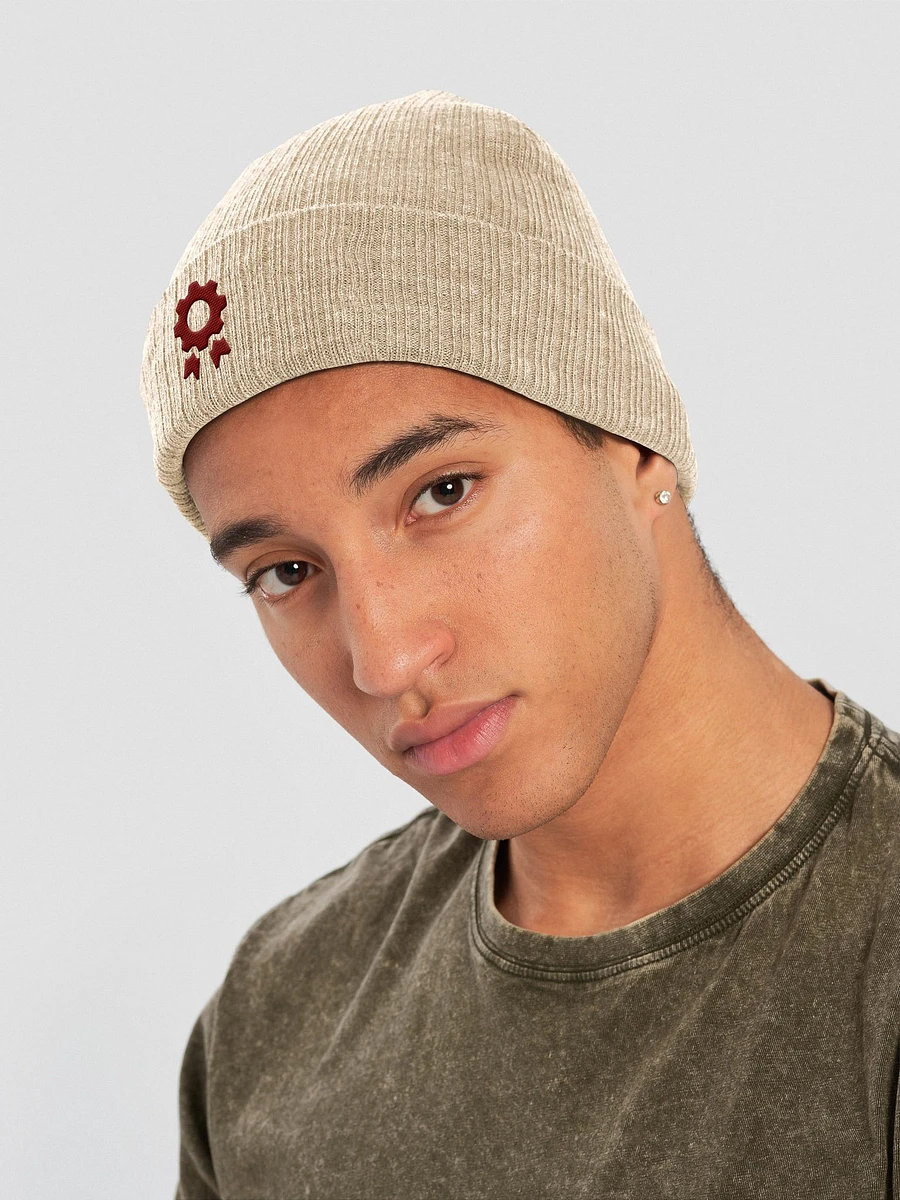 Ribbed Knit Gear Ribbon Beanie (Maroon Cog) product image (16)