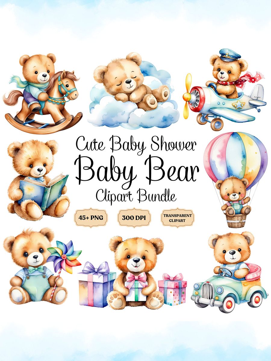 45+ Cute Bear Baby Shower Clipart Bundle product image (1)