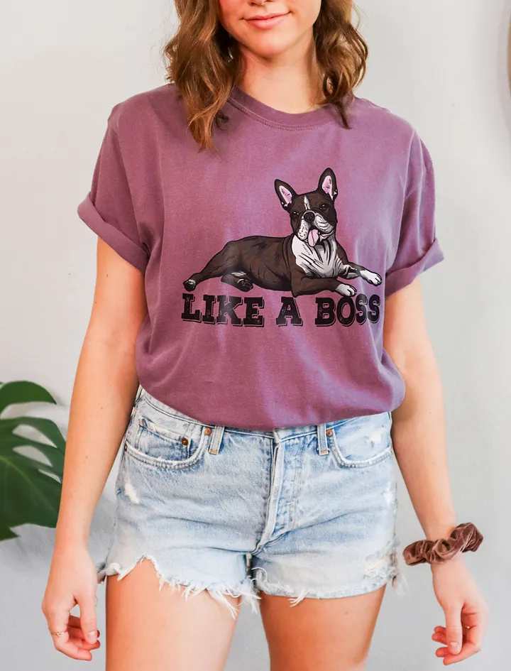 Like a Boss T-Shirt of a Boston Terrier (Brindle) | Funny T-Shirt for Bostie Paw-rents product image (6)