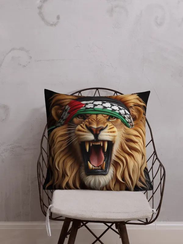 Roaring Lion Keffiyeh Premium Pillow | AI Design Free Palestina product image (1)
