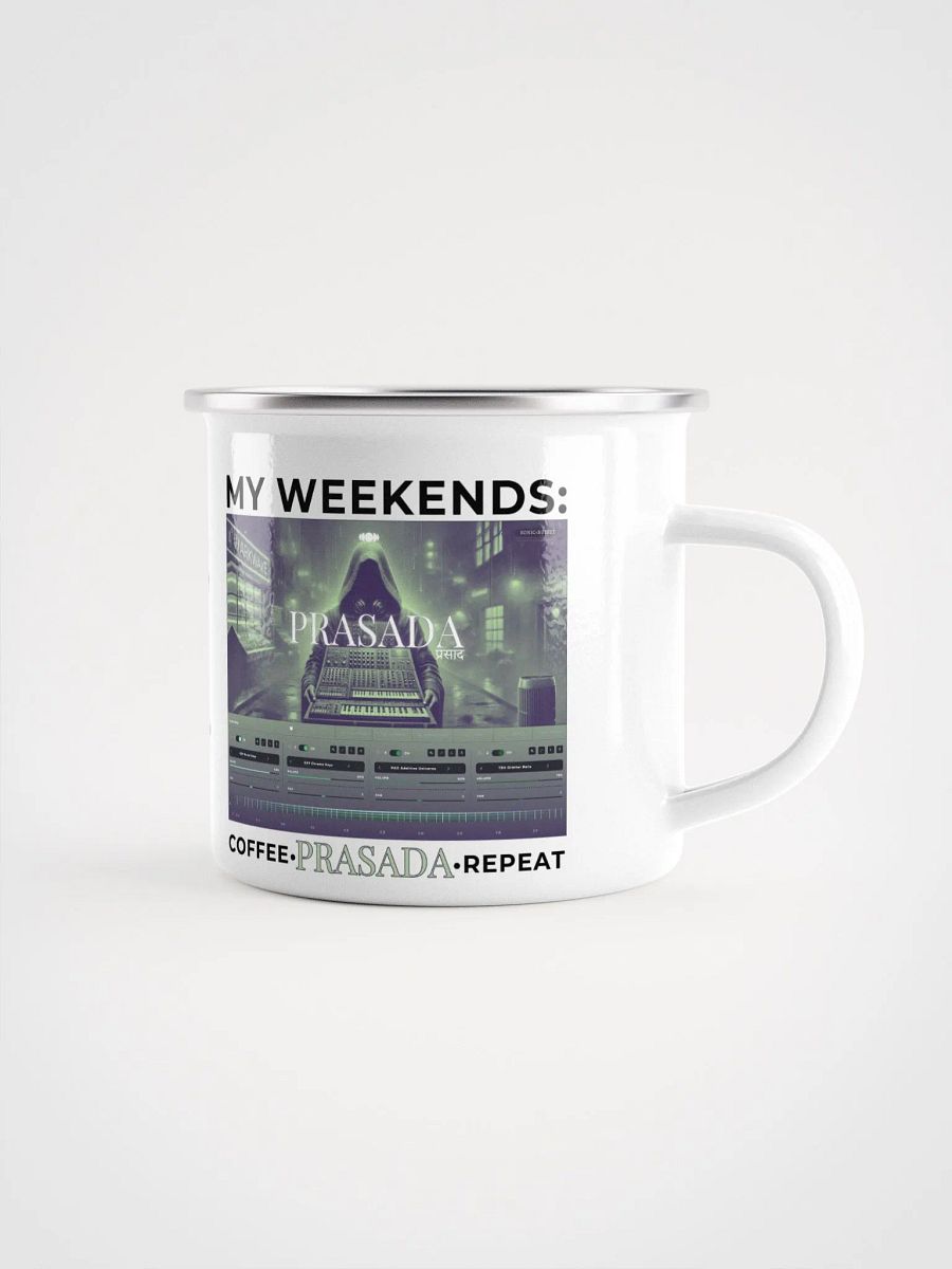 "My Weekends: Coffee, Prasada, Repeat" Enamel Coffee Mug product image (1)