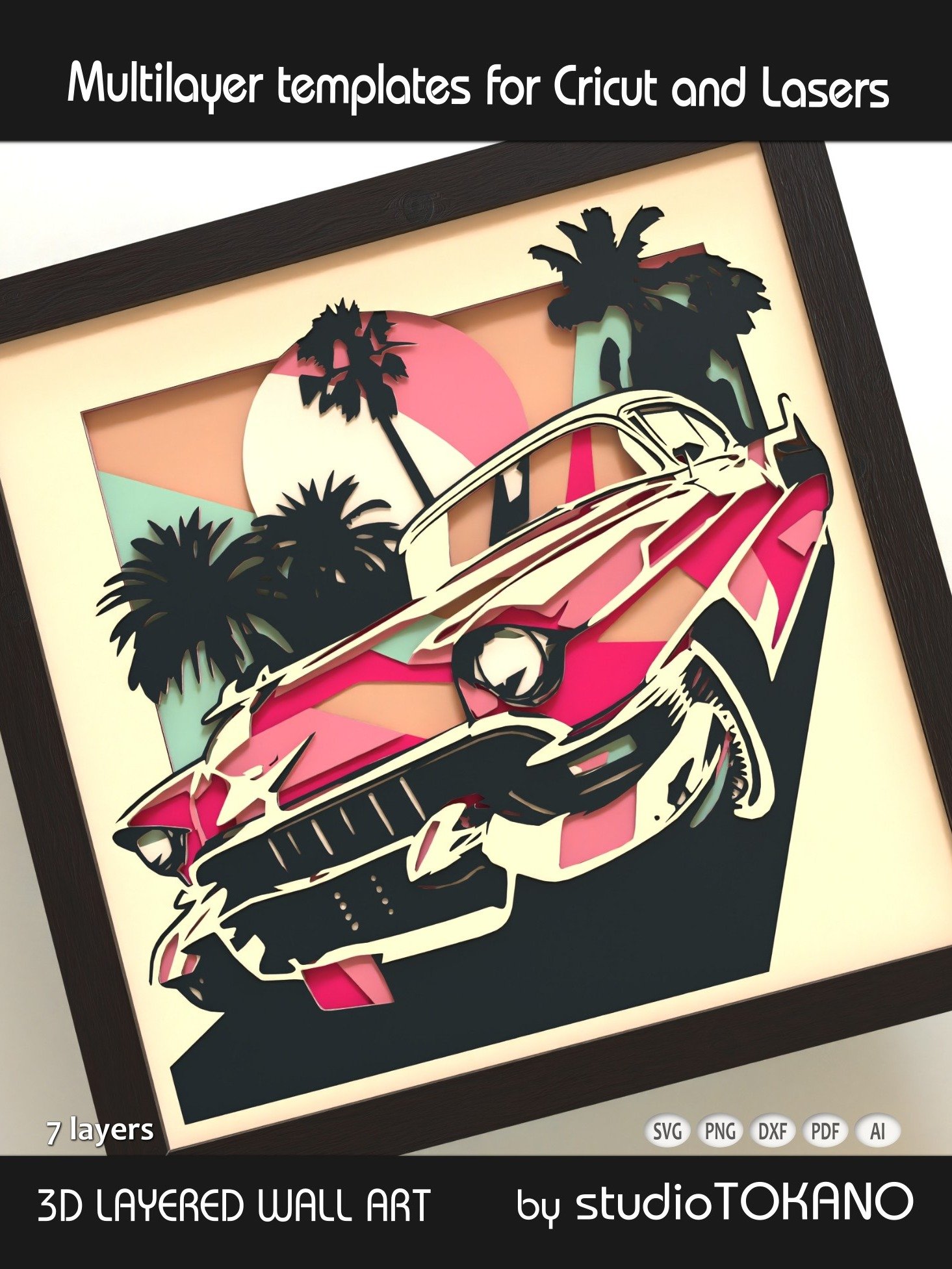 Pink Cadillac 3D multi layer SVG product image (5)