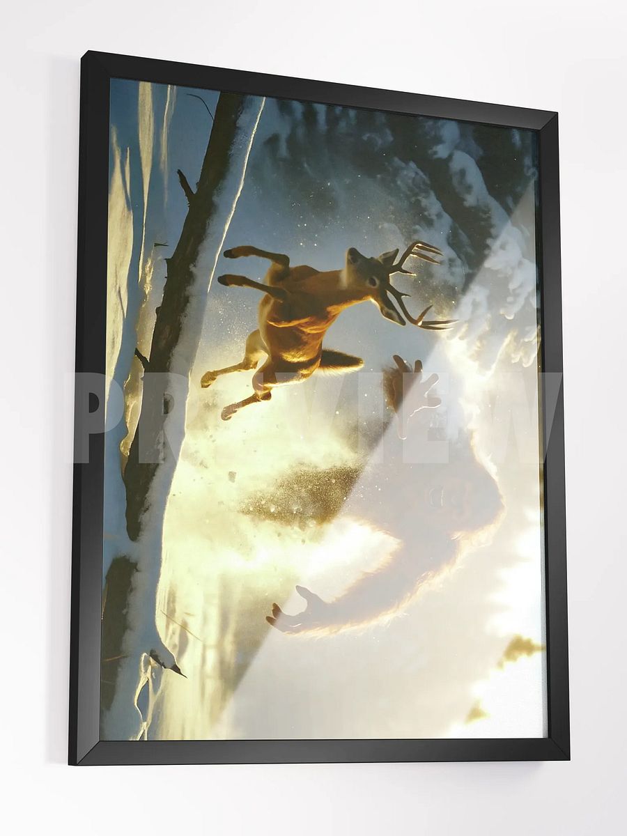 Red Devil Ambush – Bigfoot vs. Whitetail | 24x18 Framed Cryptid Art Print product image (7)