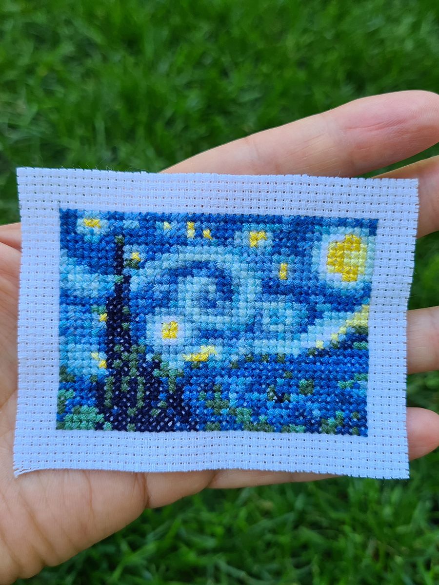 Modern cross stitch pattern "Tiny Van Gogh Starry Night". Miniature art cross stitch. product image (3)