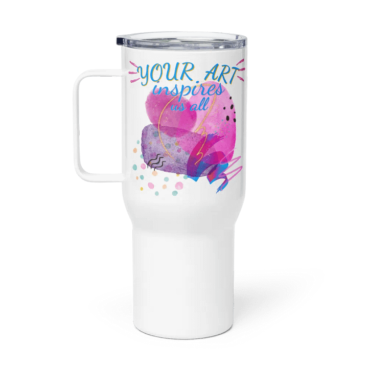 nsulated stainless steal travel mug depicting “your Art inspires us All’. Perfect gift for the Arty person, mom, wife, daughter, friend or colleague who appreciates stylish designs product image (1)