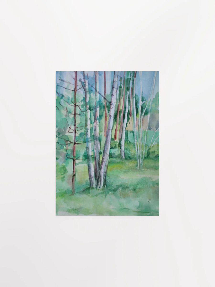 Serene Birch Forest Watercolor Poster - Nice Forest Dacha product image (1)