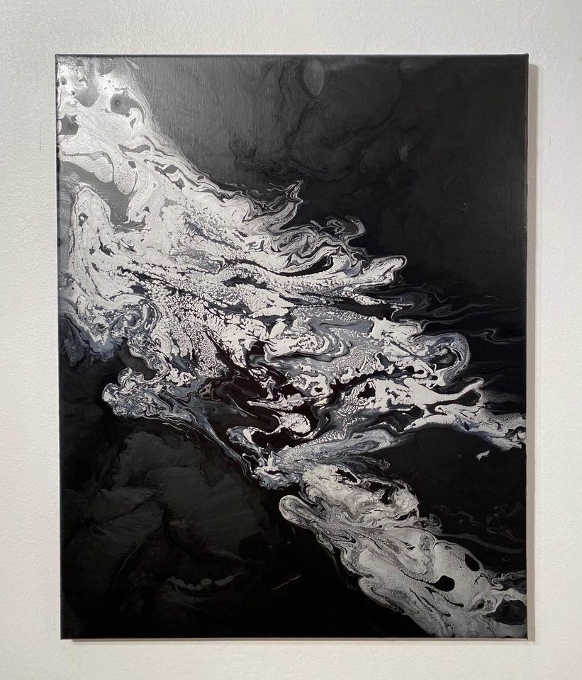 Black & Silver Abstract Acrylic Pour Painting on 16x20 Inch Canvas product image (5)