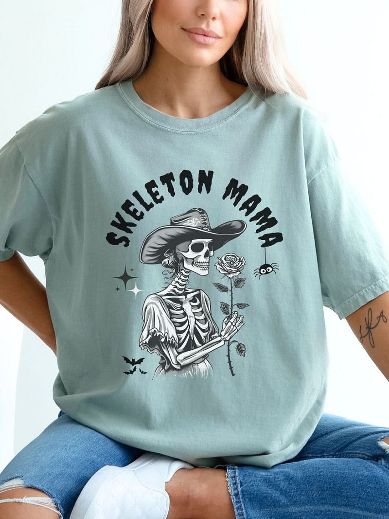 Skeleton Mama Couples Matching Halloween Skeleton Retro T-Shirt