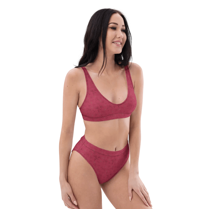 Gold Leaves and Chocolate Flowers on Magenta Eco-Green High Waisted Bikini product image (2)