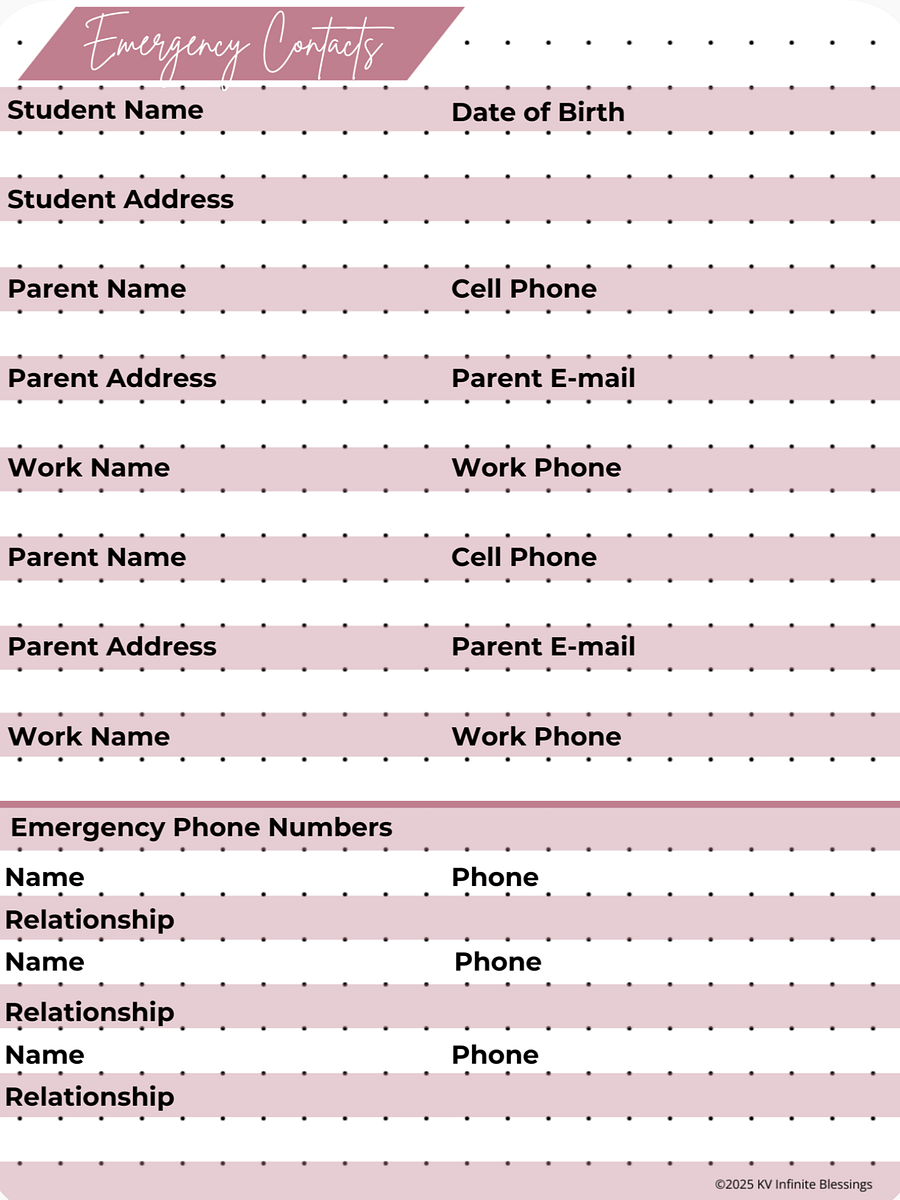 Emergency Contacts | Digital & Printable Bullet Journal Layout for Educators product image (2)