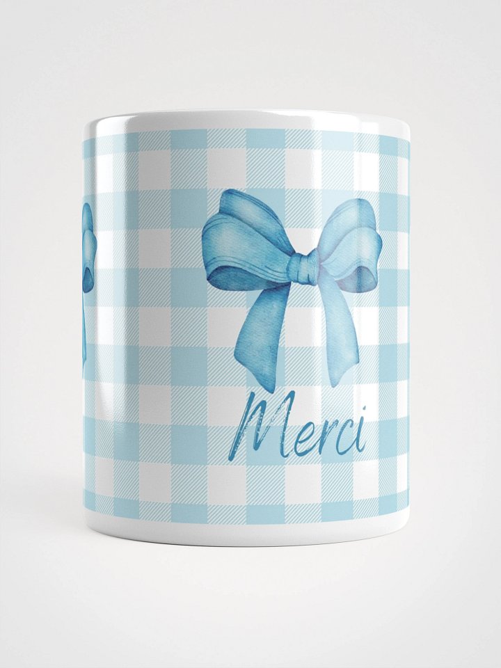 Mug Blanc Vichy Bleu Revisité à Message - Merci - Cadeau Poétique product image (1)