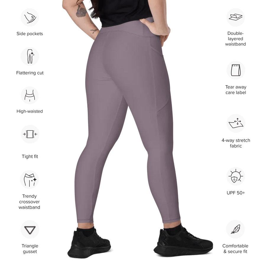 Plain Faded Orchid Grey Soft Summer Women's High Waisted Premium Crossover Leggings with Pockets by Treasure Pie product image (11)