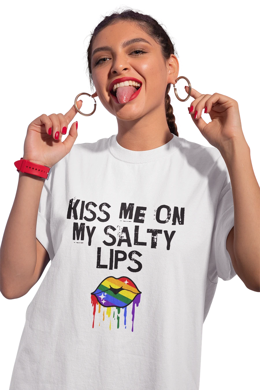 LGBTQ+ T-Shirt - Kiss Me On My Salty Lips Rainbow (White) product image (2)