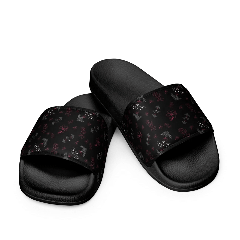 Magenta and White Flowers on Black Women's Slides product image (9)
