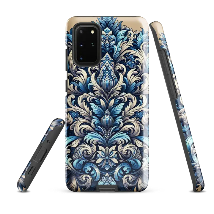 Tough Phone Case for Samsung® - Rococo Damask Floral Design in Blues and Gray product image (2)