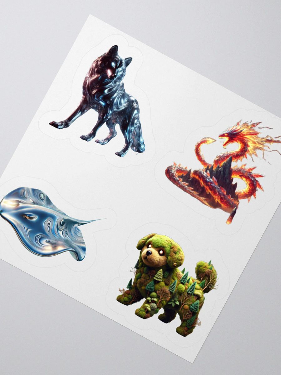 Metal wolf #1, Crystallized Fire Snake #3, Liquid Metal Stingray, And Forest Dog Stickers product image (2)