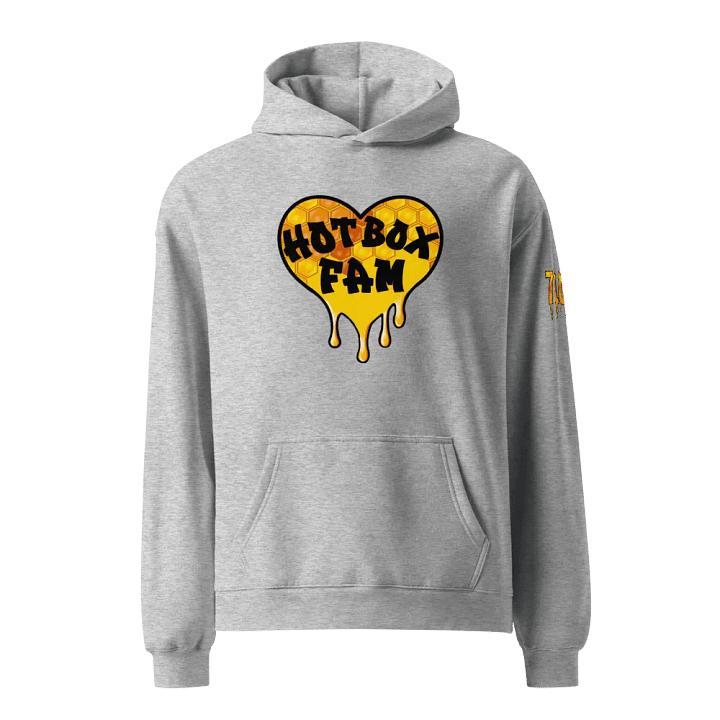 UNISEX HOT BOX FAM GOLD LOGO WITH JFLOW 710 EMOTE ON SLEEVE HOODIE product image (4)