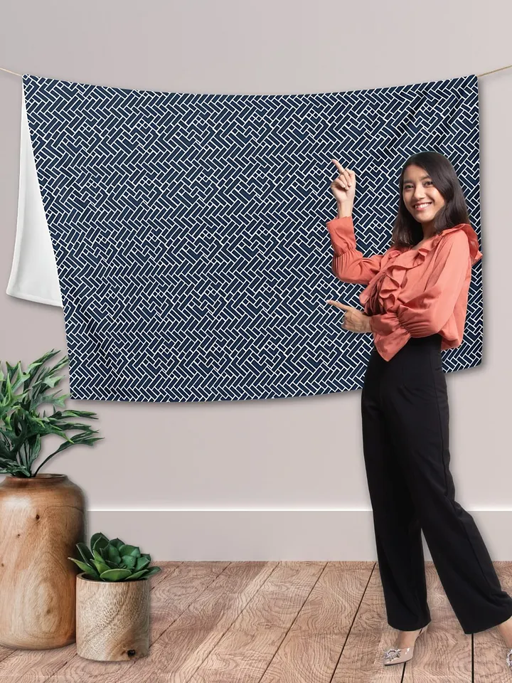 Desert Sand Blue Herringbone Throw Blanket product image (1)