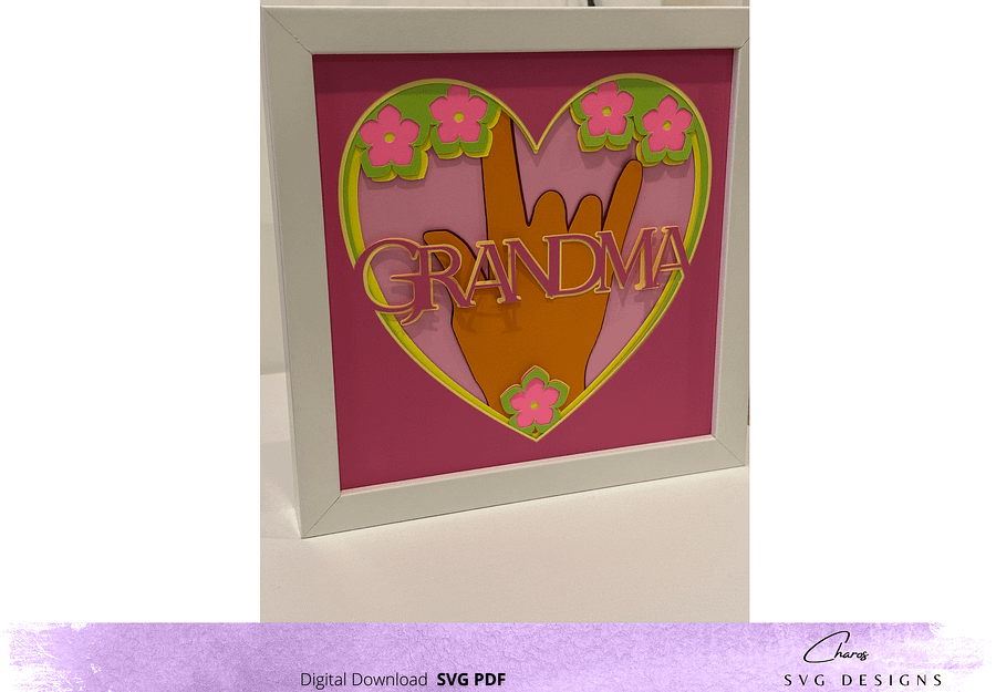 3D I Love You Grandma SVG in ASL Layered Shadow Box Design product image (3)