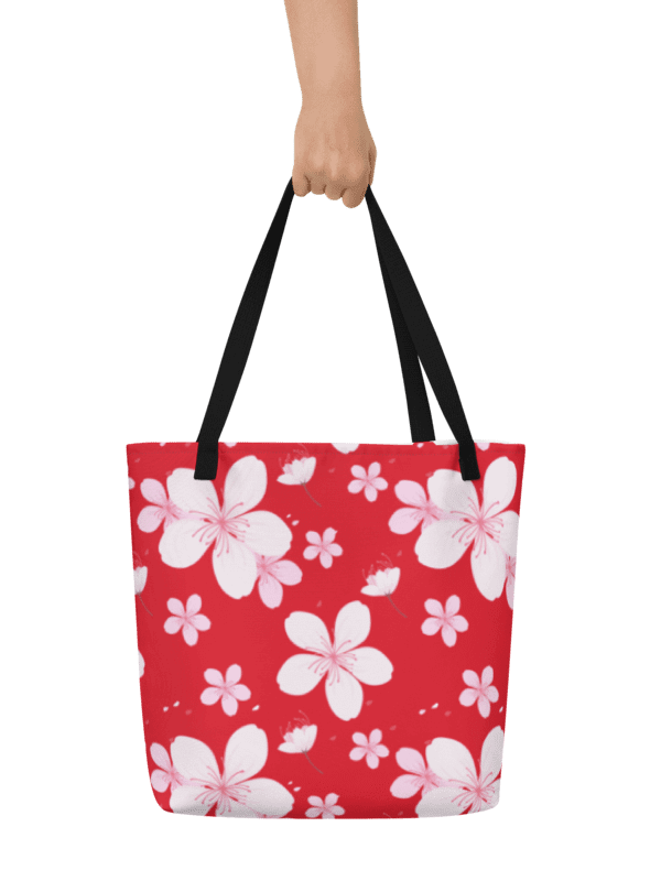 Cherry Blossom Bliss red Large Tote Bag product image (1)