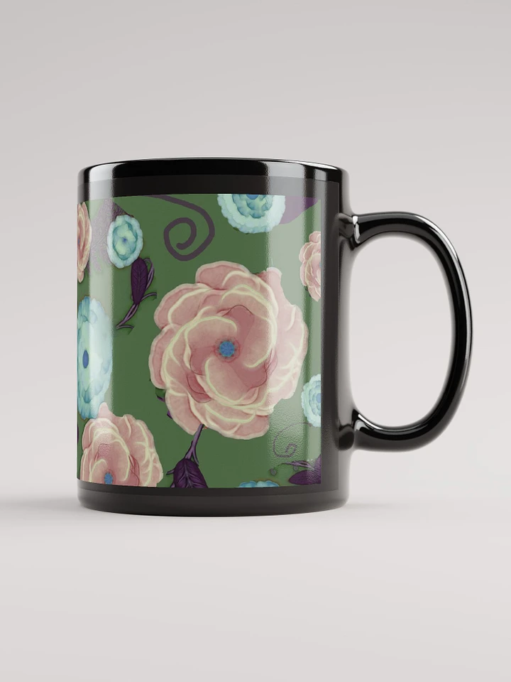 Earthy Peach and Turquoise Flower Black Coffee Mug product image (1)