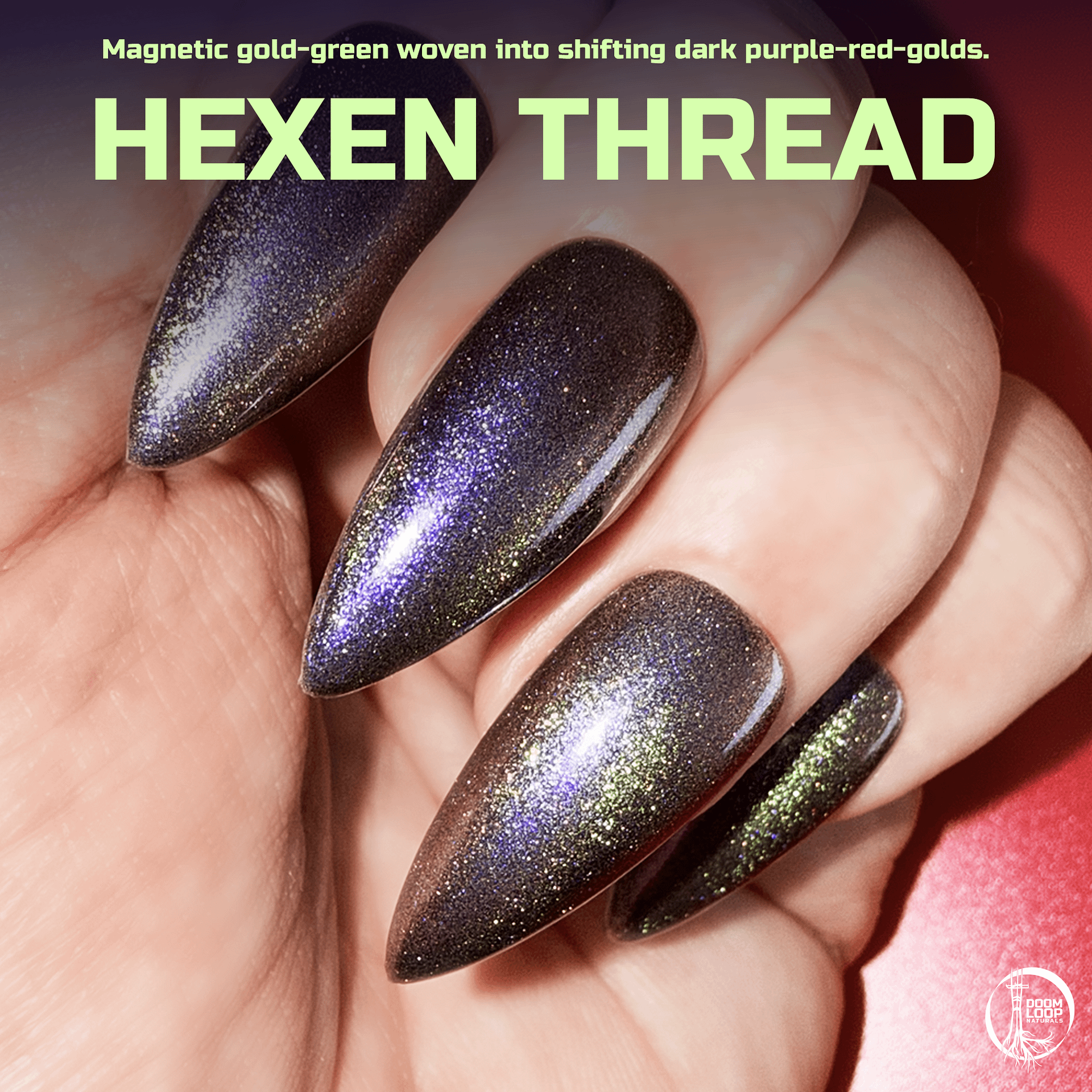 HEXEN THREAD - Violet Red Gold Multichrome Gold-Green Magnetic Nail Polish product image (1)